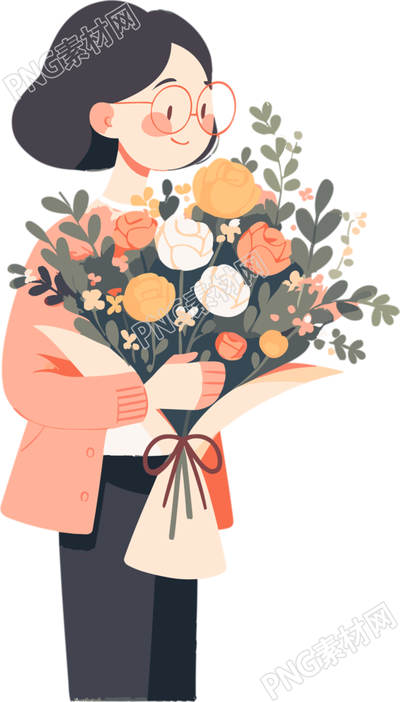 卡通老师手持鲜花插画设计