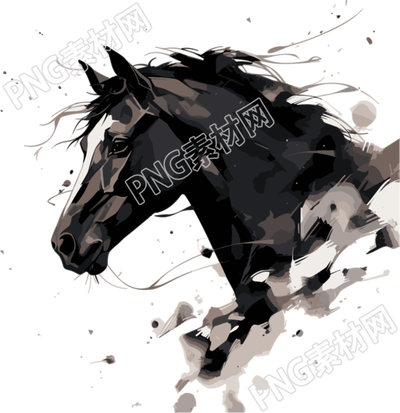 水墨插畫黑色野馬素材