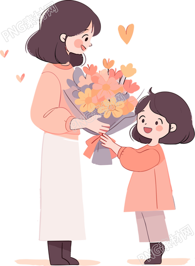 孩子送花給老師的扁平插畫
