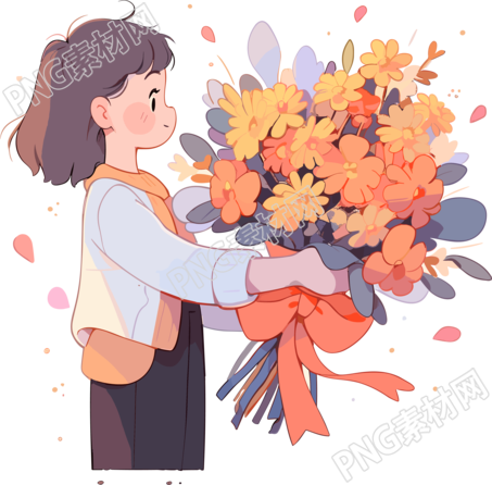 卡通老师手拿鲜花手绘插图