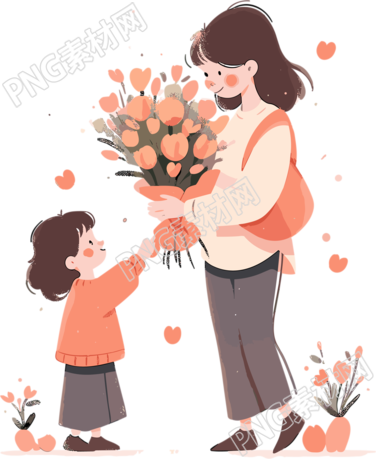 扁平化风格学生送老师花手绘插画