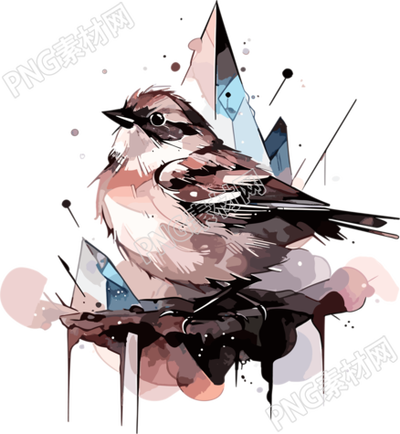 簡(jiǎn)約黑白插畫麻雀PNG圖形素材