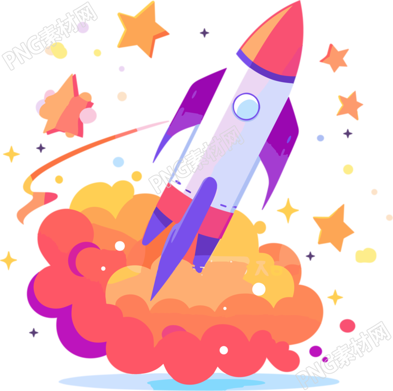 卡通火箭星星扁平插画素材