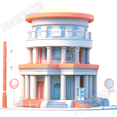 银行大楼3D外观设计插画