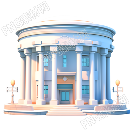 银行建筑3D模型PNG素材