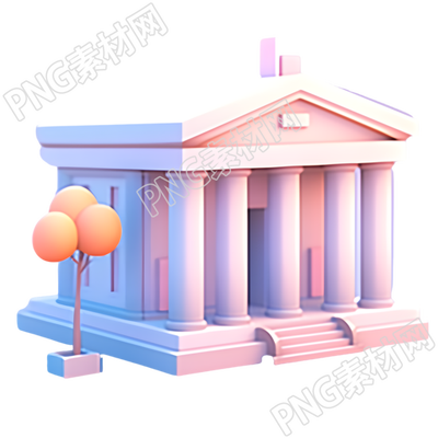 商业设计元素银行建筑3D模型插画