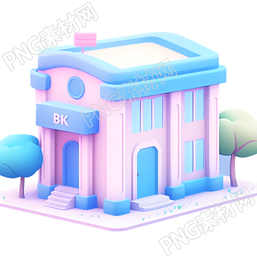 银行建筑粉蓝色图形素材
