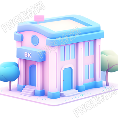 银行建筑粉蓝色图形素材