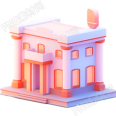 手绘极简风银行建筑插画