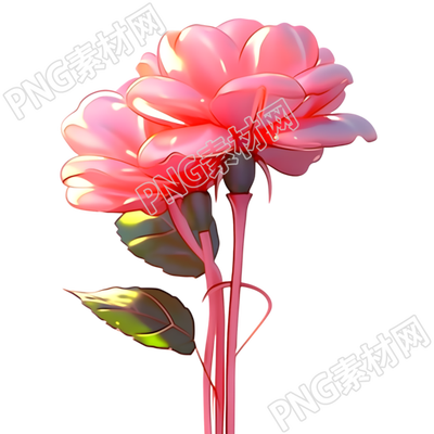 高清透明背景3D膨胀气球玫瑰花素材