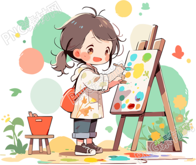 透明背景可爱小女孩手绘彩绘素材