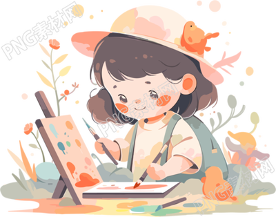 画画的小女孩可商用手绘插画设计