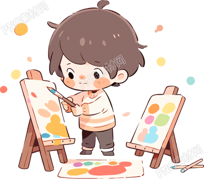简笔画小男孩画画商用素材