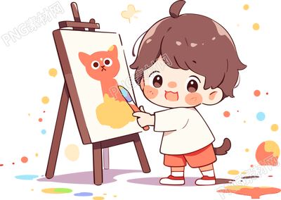可爱儿童画画手绘插画PNG
