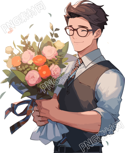男老师和花束手绘插图