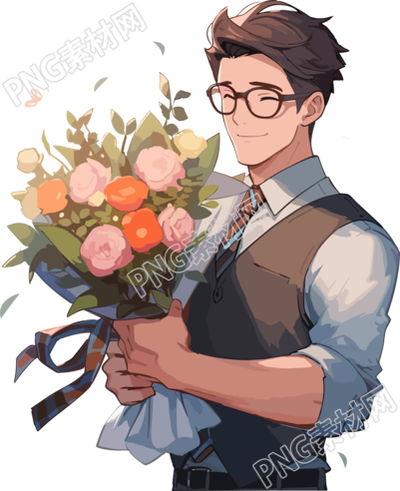 男老师和花束手绘插图
