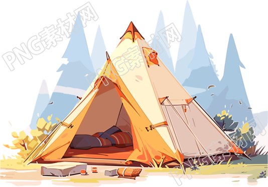 透明背景的平面手绘插图露营帐篷素材
