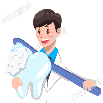 卡通牙科医生正在刷牙创意插画