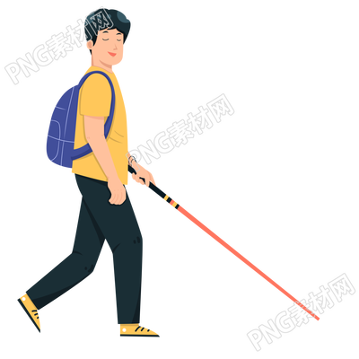 手绘走路的盲人透明背景素材