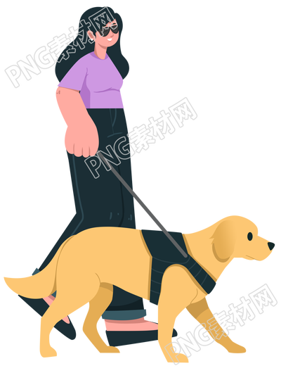 手牵着导盲犬的女性盲人商用插图