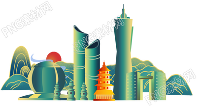 国潮风杭州城市建筑PNG插画