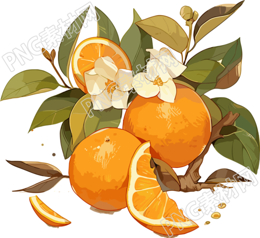 橘皮和叶子细致插画