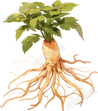 中国风金色插画药材人参中草药元素