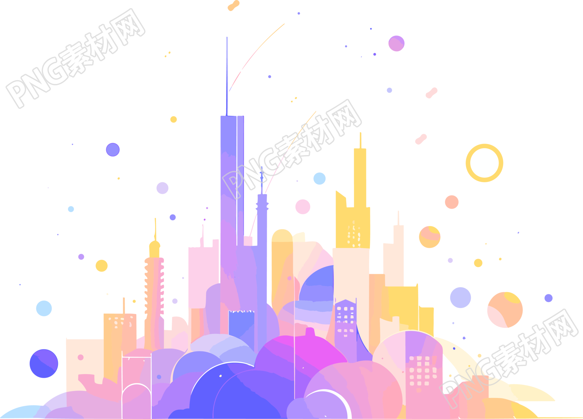 简约梦幻风格城市插画设计元素