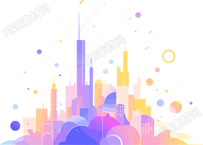 简约梦幻风格城市插画设计元素