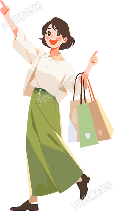 女性购物插画图，白底2D商业插图设计