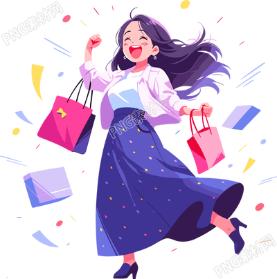 女性购物后的快乐2D图形插画