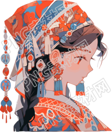 传统女子穿戴传统珠宝的当代中国艺术作品