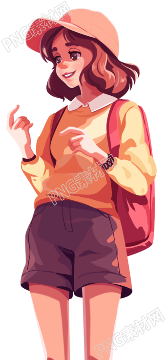可爱女孩子秋游动漫风插画