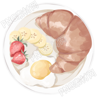 营养美味的早餐牛角包煎蛋手绘插画