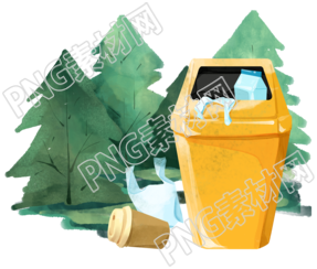 可商用森林黄色垃圾桶垃圾分类插图