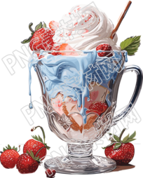 透明背景蔓越莓冰激凌杯PNG插画设计
