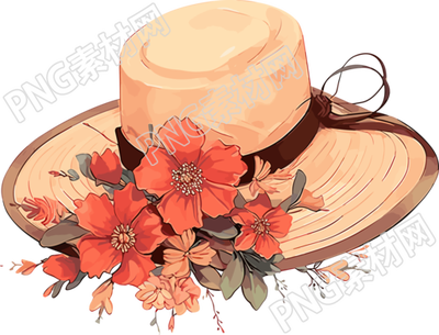 轻红浅米优雅风格创意插画帽子素材