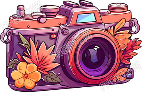 花朵卡通相机高清透明背景插画