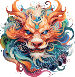 独特彩虹风格中国龙头插画
