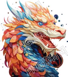 彩色抽象绘画中的龙头商用插画