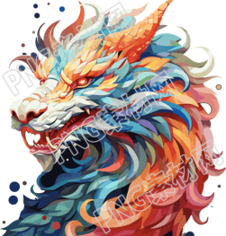 彩色抽象龙头图案PNG素材