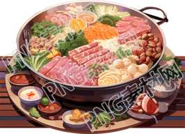 摆满牛肉的火锅创意插画元素
