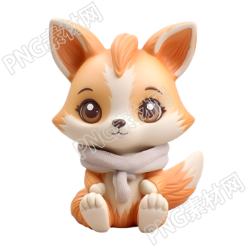 超萌黄色小狐狸3D轻质粘土插画