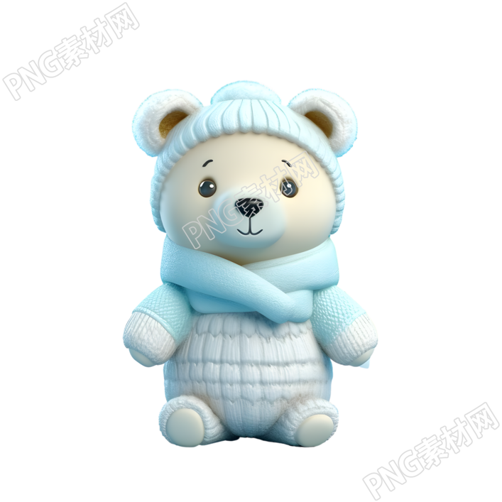 带帽子的北极熊3D光泥插画设计元素