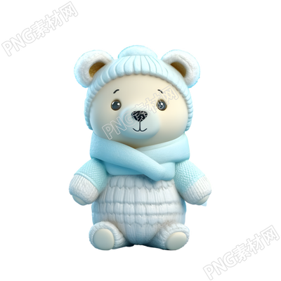 带帽子的北极熊3D光泥插画设计元素
