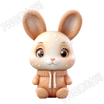 明亮眼睛的小兔子3D粘土PNG插画