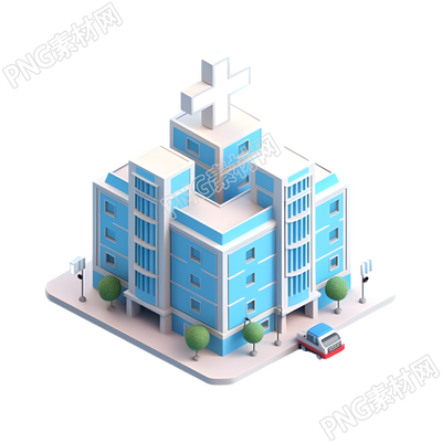 3D艺术图标蓝白色医院素材
