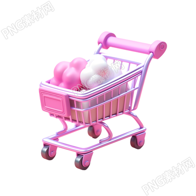 粉色购物车3D图标素材PNG
