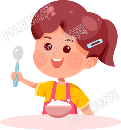 卡通风格吃米饭的小女孩插画素材