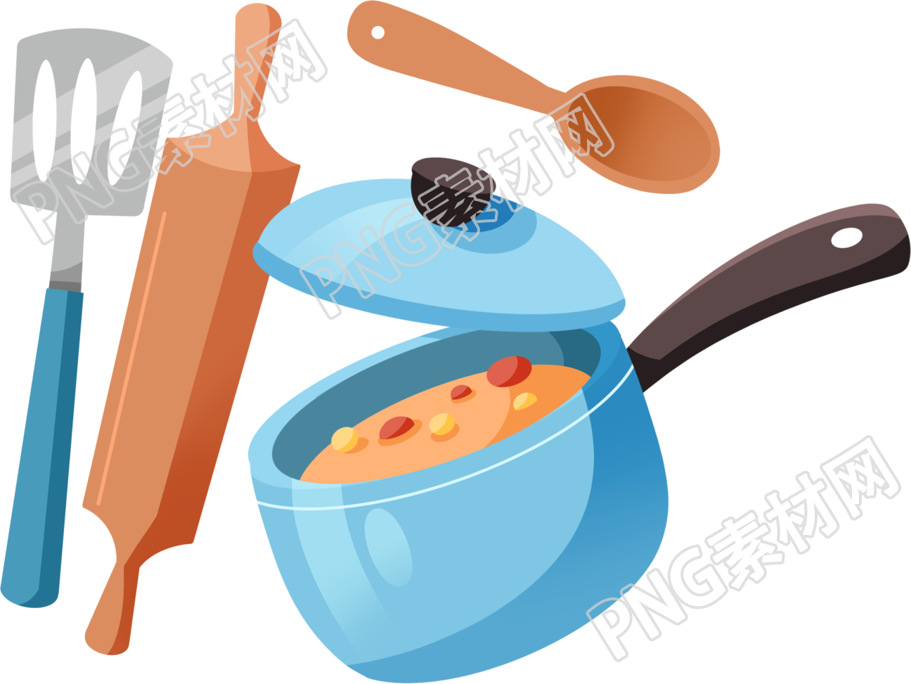 透明背景做饭厨具小锅铲子商用素材